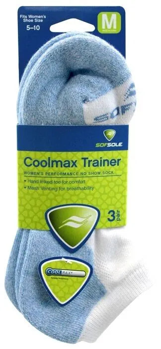 Sof Sole Coolmax Trainer Socks Womens 3Pk